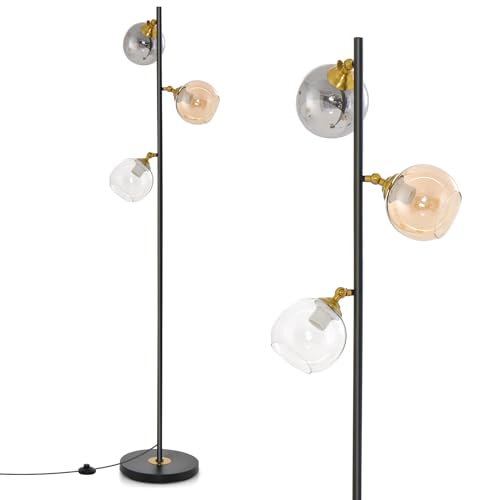 COSTWAY 162cm Stehlampe 3 flammig, freistehende Stehleuchte mit Fußschalter, E27-Glühlampensockel, Metallmast, Leselampe für Wohnzimmer, Arbeitszimmer & Schlafzimmer von COSTWAY