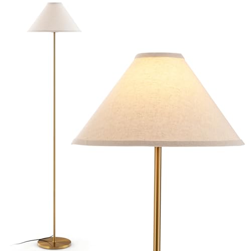 COSTWAY 162cm Stehlampe gold, Stehleuchte mit Fußschalter, Leinenschirm und Metallmast, Leselampe freistehend für Wohnzimmer, Büro & Schlafzimmer(Lichtquelle nicht enthalten) von COSTWAY