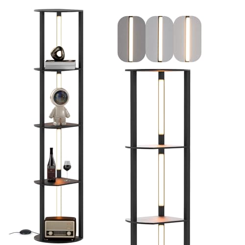 COSTWAY 163cm Stehlampe mit Regalen, Ausstellungsregal mit 4 drehbaren LED-Streifen, 3-stufig einstellbarer Helligkeit & Fußschalter, Stehleuchte Ablageregal für Wohnzimmer, Schlafzimmer COSTWAY 163cm Stehlampe mit Regalen, Ausstellungsregal mit 4 drehbaren LED-Streifen, 3-stufig einstellbarer Helligkeit & Fußschalter, Stehleuchte Ablageregal für Wohnzimmer, Schlafzimmer von COSTWAY