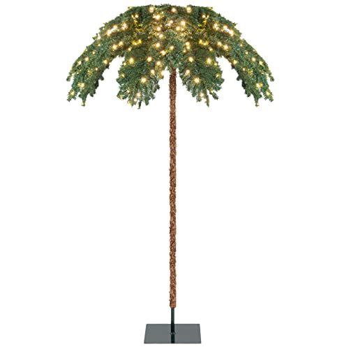 COSTWAY 180 cm Künstliche Palme beleuchtet, Kunstbaum mit 250 LED-Lichtern in Warmweiß, LED Baum mit 813 Spitzen & Metallständer, Lichterbaum für Weihnachten & Terrasse, Innen- und Außendekoration von COSTWAY