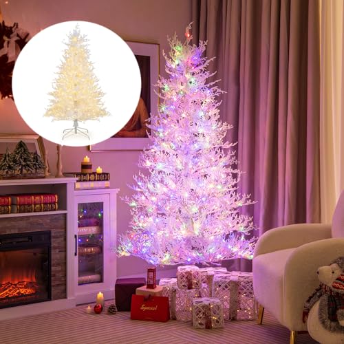 COSTWAY 180 cm Weihnachtsbaum Künstlich mit Beleuchtung, Tannenbaum mit Schnee, 11 Lichtmodi, 2 Lichtfarben, beleuchteter Christbaum mit 300 LEDs & Metallständer, für Zuhause Büro Geschäfte, Weiß von COSTWAY