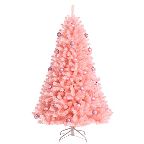 COSTWAY 180cm Künstlicher Weihnachtsbaum rosa, Tannenbaum mit 1036 Zweigen & klappbarem Metallständer & rosa Ornamenten, Christbaum Festtagsdekoration für Zuhause und Büro von COSTWAY