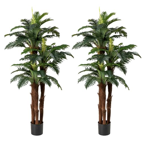COSTWAY 190cm Kunstpflanzen 2er Set, künstliche Palmen mit verstellbaren Blättern, schwarzem Pflanztopf & Moos, künstliche Pflanze im Topf zur Dekoration, für Zuhause & Büro von COSTWAY