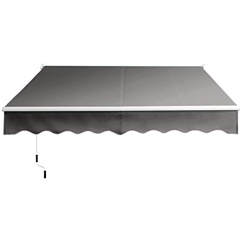 COSTWAY 2,5x2m Gelenkarmmarkise Sonnenmarkise Balkonmarkise Terrassenmarkise Klemmmarkise mit UV- und wasserbeständigem Material, Aluminiumrahmen und -kurbel, für Balkon und Veranda (Grau) von COSTWAY