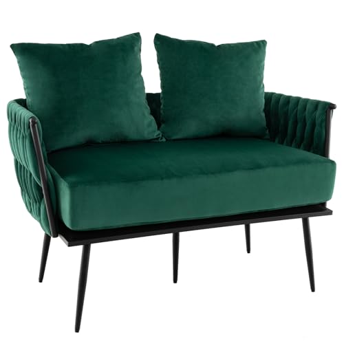COSTWAY 2-Sitzer Sofa aus Samt, kleine Couch mit 2 Rückenkissen, Armlehnen und abnehmbarem Sitzkissen, Loveseat, Doppelsofa für Wohnzimmer, Schlafzimmer, 109 x 61 x 65 cm (Grün) von COSTWAY