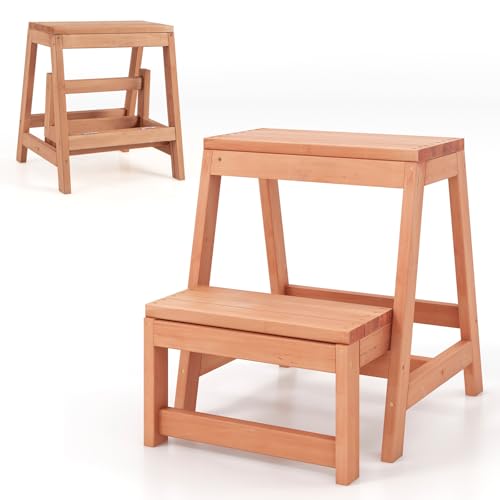 COSTWAY 2-Stufen Tritthocker klappbar, Leiterstuhl bis 250 kg belastbar, Trittleiter Trittstuhl aus Fichtenholz, Haushaltsleiter Natur, Hockerleiter für Garten, Zuhause, 50 x 39 x 45 cm von COSTWAY