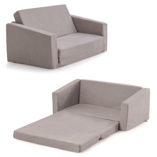 COSTWAY 2 in 1 Kindersofa klappbar, Kindersessel gepolstert zum Ausklappen mit Samtstoff, Kindercouch Klappsofa umwandelbar für Kinderzimmer Spielzimmer, 77 x 43 x 40 cm (Dunkelgrau) von COSTWAY