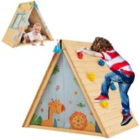 COSTWAY 2 in 1 Kinderspielhaus mit Klettersteine, Kinderzelt Holz Spielhaus Kinder Holzhaus Kletterdreieck 115x77x100cm von COSTWAY