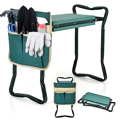 COSTWAY 2 in 1 Kniebank für Gartenarbeit, Gartenhocker klappbar, Garten Arbeitshocker mit EVE-Polster & 1 Werkzeugtasche, Knieschutz Kniehilfe, bis 150 kg belastbar, 58 x 27,5 x 50 cm, Grün von COSTWAY