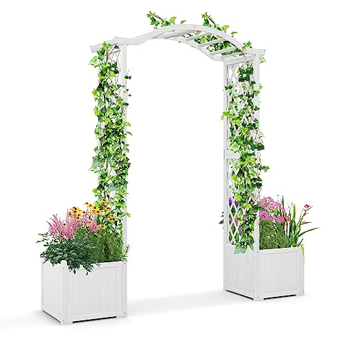 COSTWAY 2 in 1 Rosenbogen mit Blumenkasten, Garten Pergola aus Tannenholz, Torbogen mit Spalier für Kletterpflanzen, Gartenbogen Rankhilfe Rankgitter Modern, Weiß, 183 x 42 x 200 cm von COSTWAY