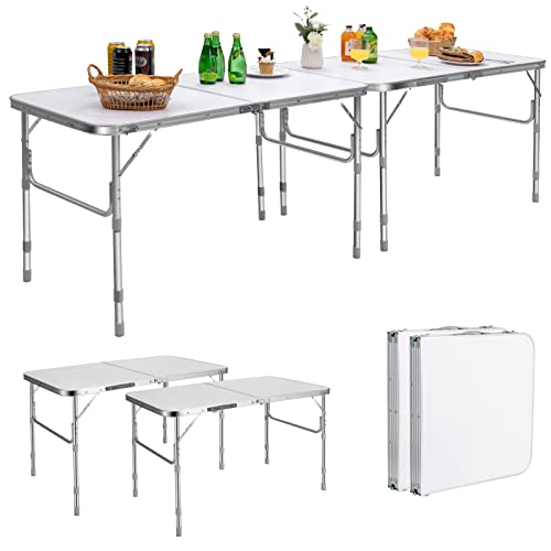 COSTWAY 2-teilige klappbare Mehrzwecktische, höhenverstellbarer Campingtisch mit Ausziehfunktion, tragbarer Klapptisch mit Tragegriff, Tapeziertisch Gartentisch für Picknick, Garten, Terrasse von COSTWAY