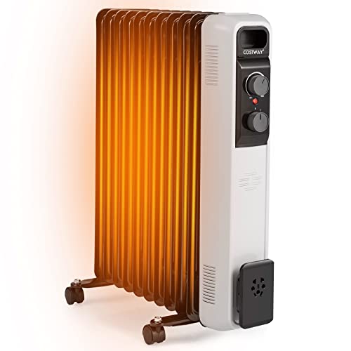 COSTWAY 2500W Ölradiator 11 Rippen Heizkörper 5-35℃, elektrische Heizung 3 Heizstufen mobil mit Räder, Überhitzungsschutz Weiß von COSTWAY