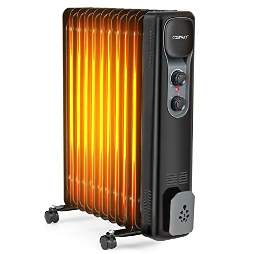 COSTWAY 2500W Ölradiator 11 Rippen Heizkörper 5-35℃, elektrische Heizung 3 Heizstufen mobil mit Räder, Überhitzungsschutz von COSTWAY