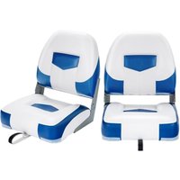 COSTWAY 2er Bootssitze Set Bootsstuhl klappbar, Steuerstuhl Klappsitz mit Befestigungsgurt blau und weiss 50x42x52cm von COSTWAY