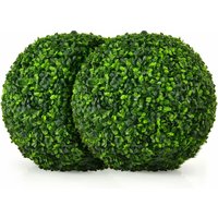 Costway - 2er Buchsbaumkugel 40 cm, Buchsbaum Kugel UV-beständig, Formschnitt Kunstpflanze Dekopflanze, Buchskugel Künstliche Pflanze, dekorative von COSTWAY