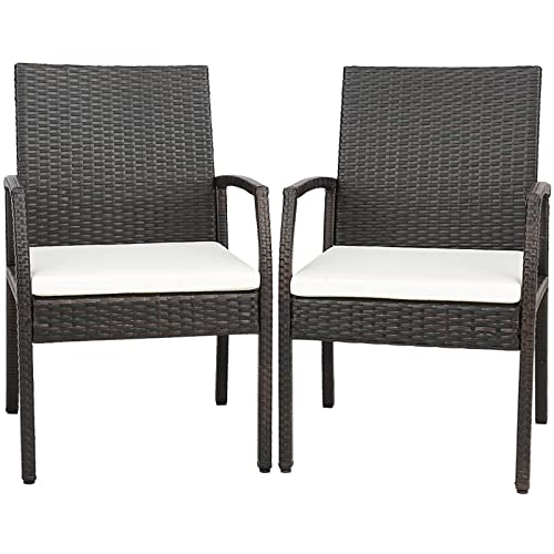 COSTWAY 2er Rattan Stühle Set, Gartenstuhl Polyrattan mit Rückenlehne & Armlehne, Gartensessehl mit Sitzkissen, Balkonstuhl Gartenstühle für Outdoor Terrasse Balkon Garten von COSTWAY