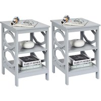 2er Set 3 Ebenen Nachttisch OO-förmig, Beistelltisch, 40x40x61cm Grau - Costway von COSTWAY