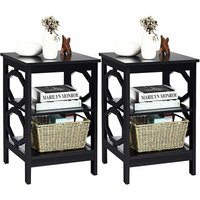 2er Set 3 Ebenen Nachttisch OO-förmig, Beistelltisch, 40x40x61cm Schwarz - Costway von COSTWAY