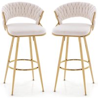 COSTWAY 2er Set Barhocker Samt, Sitzhocker mit Rückenlehne & Fußstütze, gepolsterte Barstühle 73cm Sitzhöhe für Kücheninsel, Esszimmer(weiß) von COSTWAY