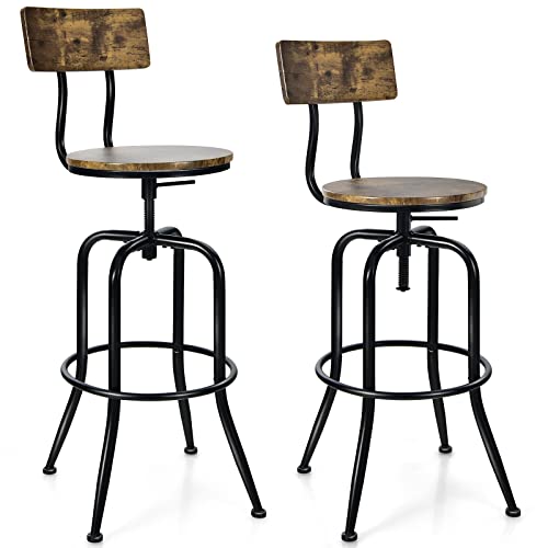 COSTWAY 2er Set Barhocker drehbar, mit Sitzhöhe 69-76 cm höhenverstellbar, mit abnehmbaren Rücklehne, Industrie-Design, für Zuhause, Bistro, Esszimmer von COSTWAY