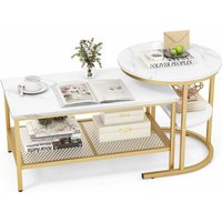 COSTWAY 2er Set Couchtisch, Beistelltisch Marmor Optik mit Metallrahmen & Ablage, Kaffeetisch Wohnzimmertisch Sofatisch für Wohnzimmer, Schlafzimmer COSTWAY 2er Set Couchtisch, Beistelltisch Marmor Optik mit Metallrahmen & Ablage, Kaffeetisch Wohnzimmertisch Sofatisch für Wohnzimmer, Schlafzimmer von COSTWAY