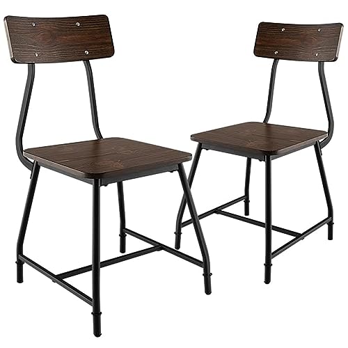 COSTWAY 2er Set Esszimmerstühle, Küchenstühle mit Rückenlehne, Rustikale Essstühle, Stühle für Esszimmer Küche, Retro Holzstuhl mit Stahlgestell, Bistrostuhl Metallstuhl Barstuhl von COSTWAY