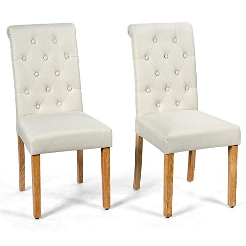 COSTWAY 2er Set Esszimmerstühle, Küchenstuhl mit Gummiholzbeinen, Polsterstuhl mit hohe Rückenlehne, Beistellstuhl Akzentstühle bis zu 150KG belastbar, für Esszimmer (Beige) von COSTWAY