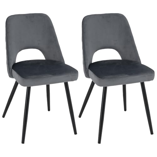 COSTWAY 2er Set Esszimmerstühle, gepolsterter Polsterstühle, bis 150 kg, Essstühle mit Rückenlehne & Metallbeinen, Küchenstühle für Esszimmer, Wohnzimmer, Büro, Grau (2 Stühle) von COSTWAY
