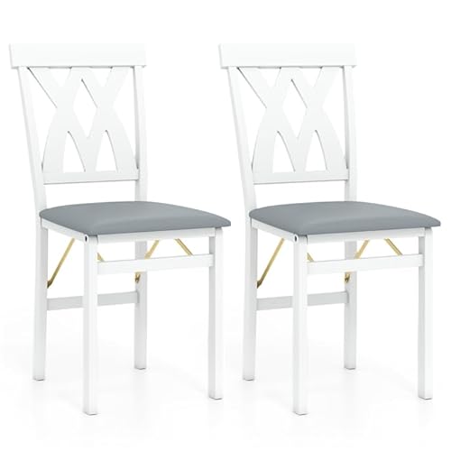 COSTWAY 2er Set Esszimmerstühle, klappbarer Küchenstuhl mit Gummiholzbeinen, gepolsterter Sitz und Rückenlehne, Klappstuhl Beistellstuhl, tragbarer Polsterstuhl für Esszimmer Office Events (Weiß) von COSTWAY