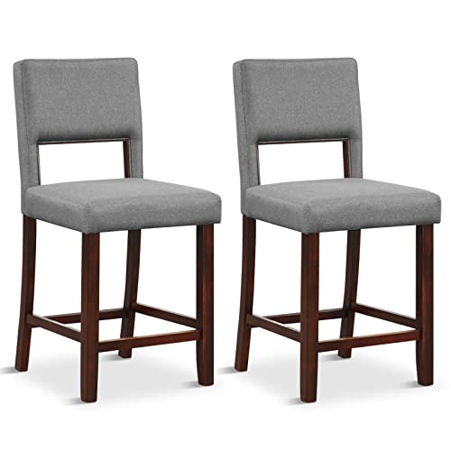 COSTWAY 2er Set Esszimmerstühle mit Rücklehne und Holzbeinen, Polsterstuhl Küchenstuhl Retro, Sitzhöhe 62cm (Grau) von COSTWAY