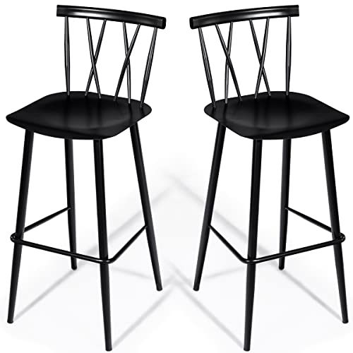 COSTWAY 2er Set Esszimmerstuhl Barstuhl, Schicker Bistrostuhl Beistellstuhl aus Metall, Essstuhl mit Rückenlehne, Barhocker Caféstuhl für Theke Küche Bar von COSTWAY