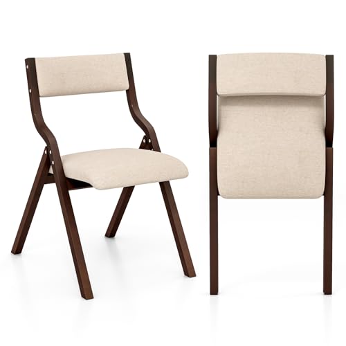 COSTWAY 2er Set Esszimmerstuhl klappbar, Klappstühle mit gepolsterten Sitzen & Massivholzrahmen, Küchenstühle modern, Armloser Polsterstuhl für Esszimmer, Küche, Wohnzimmer (Braun) von COSTWAY