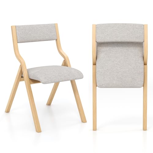 COSTWAY 2er Set Esszimmerstuhl klappbar, Klappstühle mit gepolsterten Sitzen & Massivholzrahmen, Küchenstühle modern, Armloser Polsterstuhl für Esszimmer, Küche, Wohnzimmer (Natur) von COSTWAY