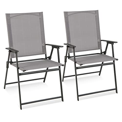 COSTWAY 2er Set Gartenstühle, Hochlehner Klappstühle mit wetterfestem Stoff, Balkonstühle mit Armlehnen, Terrassenstühle bis 150 kg belastbar, für Garten, Terrasse, Balkon, Grau von COSTWAY