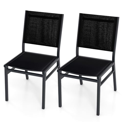 COSTWAY 2er Set Gartenstühle Alu, wetterfeste Terrassenstühle mit atmungsaktivem Sitz und Rückenlehne, leichte Balkonstühle ohne Armlehnen, bis 150 kg belastbar, für Garten, Balkon, Terrasse von COSTWAY