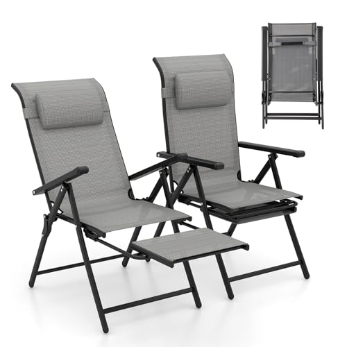 COSTWAY 2er Set Gartenstühle mit ausziehbarer Fußstütze, Hochlehner Klappstühle mit 10-fach verstellbarer Rückenlehne & Kopfstütze, Balkonstühle, klappbare Terrassenstühle für Garten, Balkon, Terrasse COSTWAY 2er Set Gartenstühle mit ausziehbarer Fußstütze, Hochlehner Klappstühle mit 10-fach verstellbarer Rückenlehne & Kopfstütze, Balkonstühle, klappbare Terrassenstühle für Garten, Balkon, Terrasse von COSTWAY