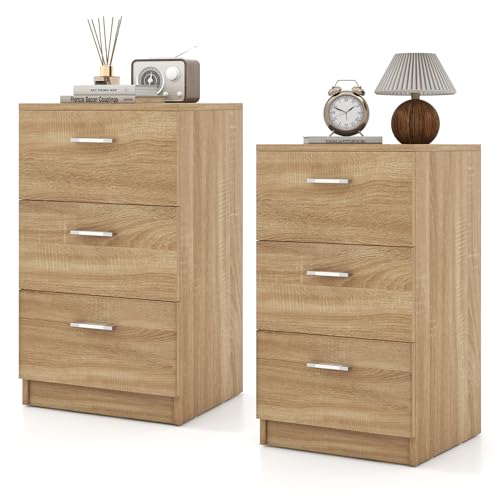 COSTWAY 2er Set Nachttisch mit 3 Schubladen, Nachtschrank für Boxspringbett, Nachtkommode, Nachtkonsole, Beistelltisch für Schlafzimmer, Wohnzimmer, 38 x 35 x 66 cm, Natur COSTWAY 2er Set Nachttisch mit 3 Schubladen, Nachtschrank für Boxspringbett, Nachtkommode, Nachtkonsole, Beistelltisch für Schlafzimmer, Wohnzimmer, 38 x 35 x 66 cm, Natur von COSTWAY