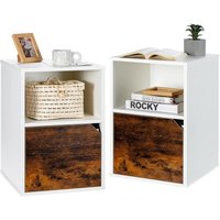 COSTWAY 2er Set Nachttische Holz, Beistelltisch mit mit offenem Regal & Türschrank, 3 Ebenen Kaffeetisch, Sofatisch für Wohnzimmer, Schlafzimmer, von COSTWAY