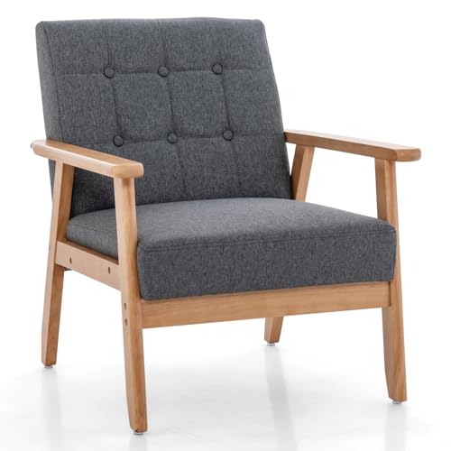 COSTWAY 2er Set Sessel Wohnzimmer, gepolsterter Loungesessel, bis 150 kg, moderner Akzentstuhl mit Holzbeinen & Armlehnen, Cocktailsessel Polstersessel für Schlafzimmer Büro, 72 x 65 x 76 cm, Grau von COSTWAY