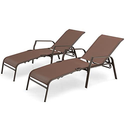 COSTWAY 2er Set Sonnenliege, Gartenliege mit 5-Positionen Verstellbarer Rückenlehne, bis 150 kg belastbar, 192 x 52 x 36 cm, Liegestuhl für Pool, Garten und Balkon von COSTWAY