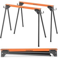 COSTWAY Lot de 2 Tréteaux de Sciage Pliables Métalliques Charge 500 kg, Tréteaux Portable avec 2x4 Bras de Support Pieds à Ouverture Rapide pour von COSTWAY