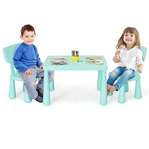 COSTWAY 3 TLG. Kindersitzgruppe, Kindertisch mit 2 Stühlen, Kindermöbel aus Kunststoff, Kinder Tischset für Kindergarten und Kinderzimmer (Grün) von COSTWAY