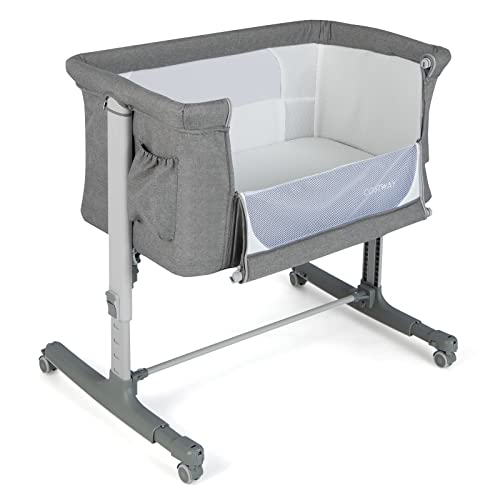 COSTWAY 3 in 1 Beistellbett & Babywiege & Reisebett, 5-stufig Höhenverstellbares Babybett, 10° Neigung, Kinderbett inkl. Matratze, Tragetasche, Stubenwagen für Babys bis 9kg belastbar (Hellgrau) von COSTWAY