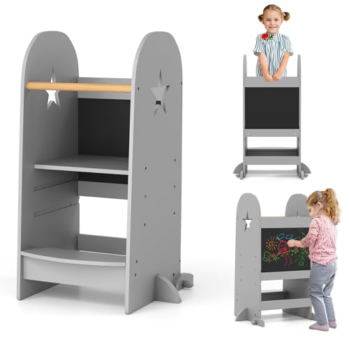 COSTWAY 3 in 1 Lernturm Kinder, Tritthocker mit 3 verstellbaren Höhen & doppelseitiger Tafel, Trittschemel Montessori, Küchenhelfer Lernstuhl für Kinder, 90 kg Belastbar, Grau COSTWAY 3 in 1 Lernturm Kinder, Tritthocker mit 3 verstellbaren Höhen & doppelseitiger Tafel, Trittschemel Montessori, Küchenhelfer Lernstuhl für Kinder, 90 kg Belastbar, Grau von COSTWAY
