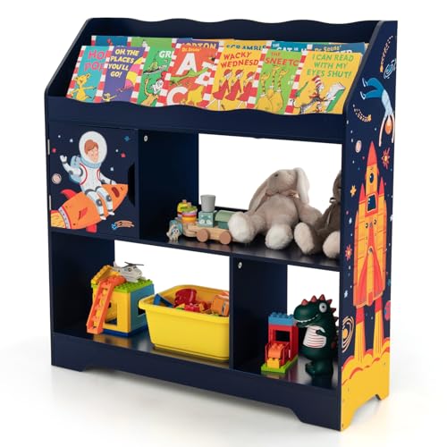 COSTWAY 3 in 1 Spielzeugregal, 3 stöckiges Kinderregal mit Ablagefächer & Tür, Spielzeug-Organizer Bücherregal für Spielzimmer, Wohnzimmer, Kindergarten, 93 x 30 x 100 cm (Blau) von COSTWAY