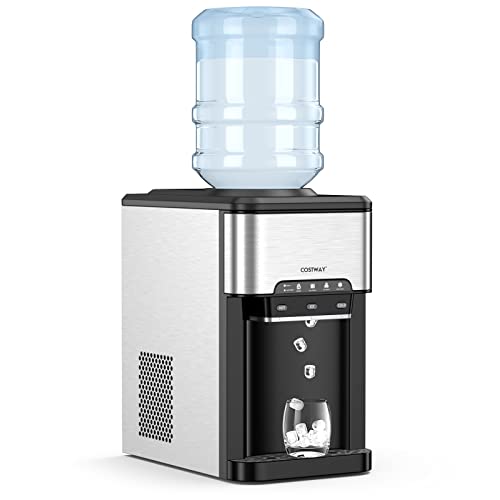 COSTWAY 3 in 1 Wasserspender Eiswürfelmaschine mit heißes/kaltes Wasser, Eiswürfel in 10min, Eismaschine 3L Wassertank, Eiswürfelbereiter 19kg/Tag für Zuhause, Büro von COSTWAY