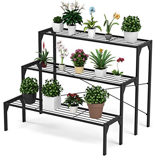 COSTWAY 3-stufiger Metall Blumentreppe Blumenregal, Pflanzenständer Pflanzenregal, Pflanzentreppe Pflanzentöpfe, Blumenbank belastbar bis 30 kg, für Garten Balkon Indoor Outdoor, Schwarz von COSTWAY