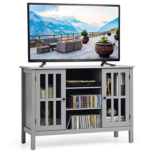 COSTWAY 3-stufiger TV Schrank 109cm, Fernsehschrank Holz TV-Ständer Fernseher Sideboard Fernsehtisch mit Türen und Regale, Wohnzimmerschrank Küchenschrank von COSTWAY