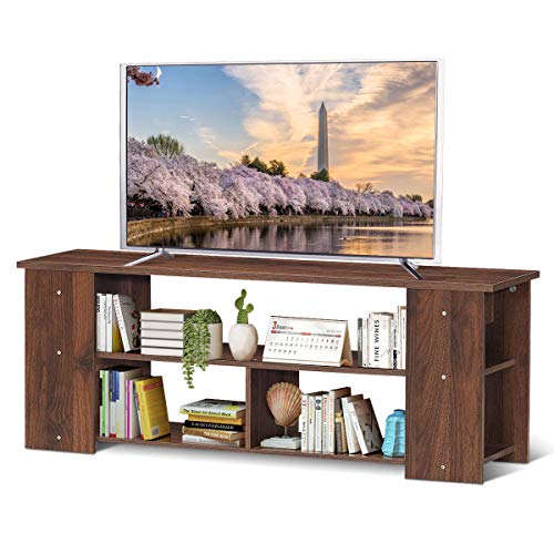 COSTWAY 3-stufiger TV-Schrank Fernsehschrank TV-Regal Holz, Fernsehtisch Wohnzimmerschrank 110 cm breit Lowboard (Kaffee) von COSTWAY
