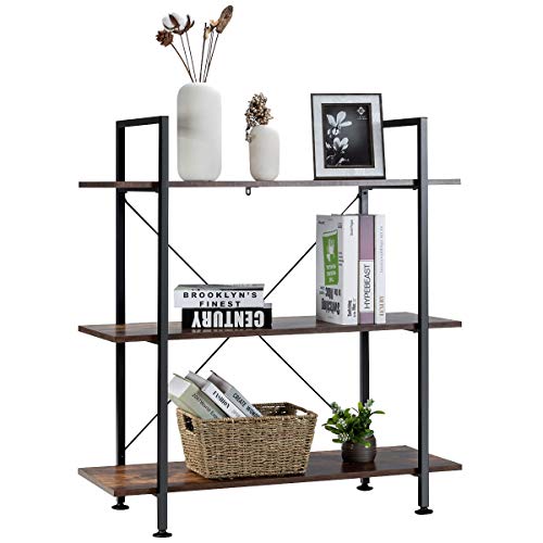 COSTWAY 3 stufiges Bücherregal, freistehender Bücherschrank aus Holz zur Präsentation, Standregal Büroregal industriell mit Metallrahmen, Raumteiler für Wohnzimmer, Schlafzimmer, 90 x 36 x 99 cm von COSTWAY